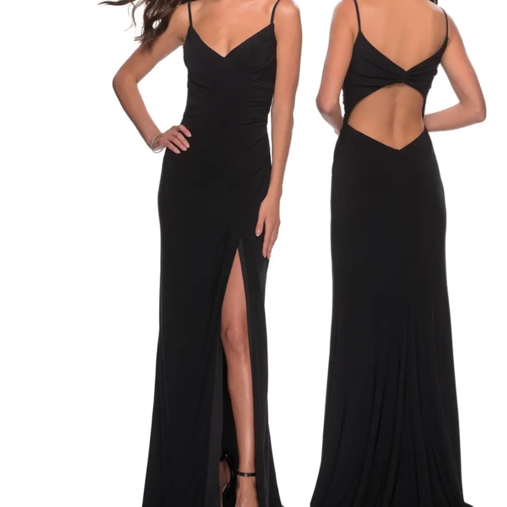 NWT | La Femme | Ruched Jersey Trumpet Gown | Black | 2